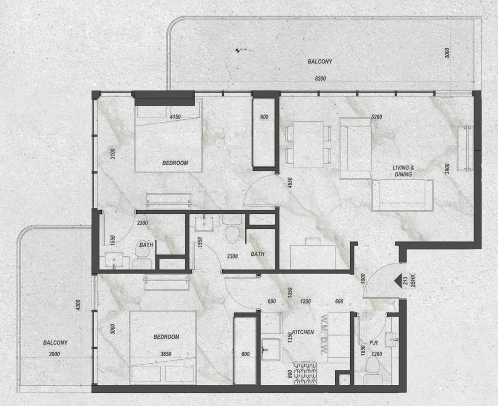 Zyra Hills 2 bed floor plan, 1,053 sqft