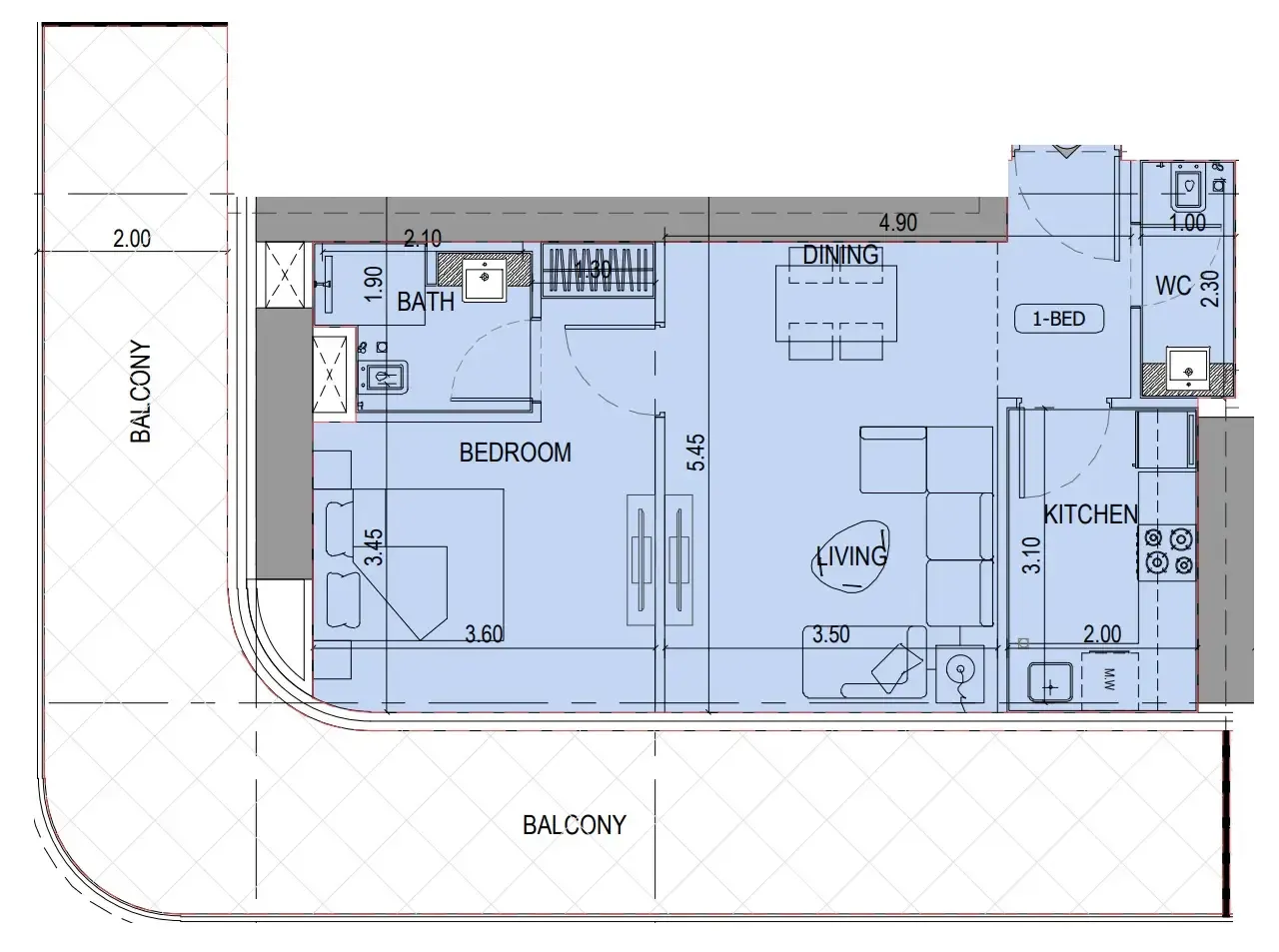 Binghatti Sky Terraces 1 bed floor plan, 1,044 sqft