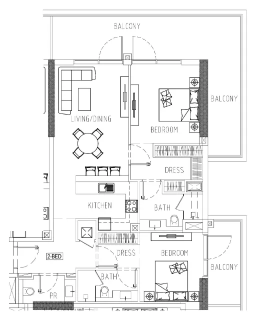 Damac Riverside Views 2 bed floor plan, 1,365 – 1,422 sqft