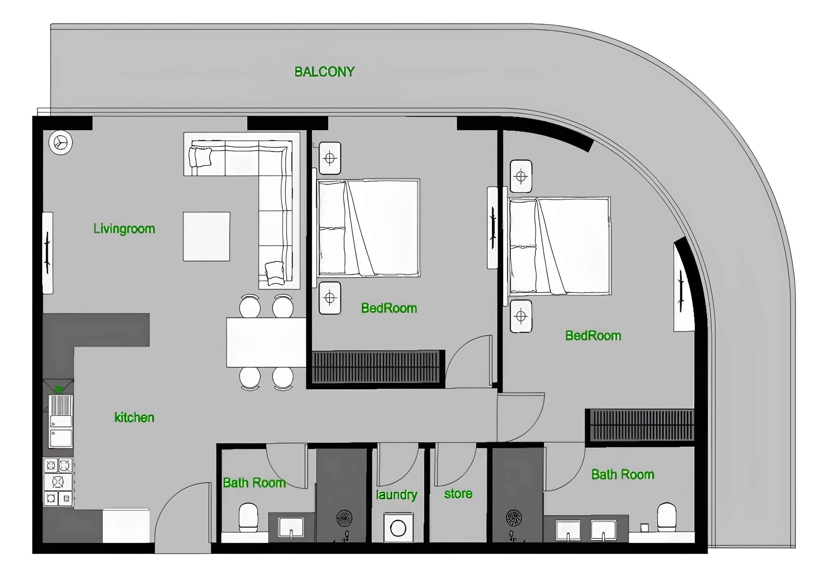 The Central Downtown 2 bed floor plan, 1,453 sqft