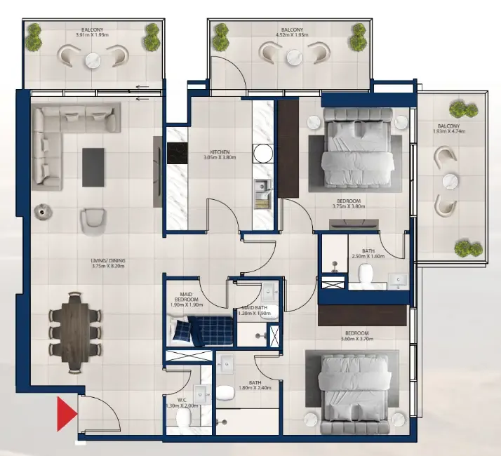 Al Vista 2 bed floor plan, 1,417 sqft