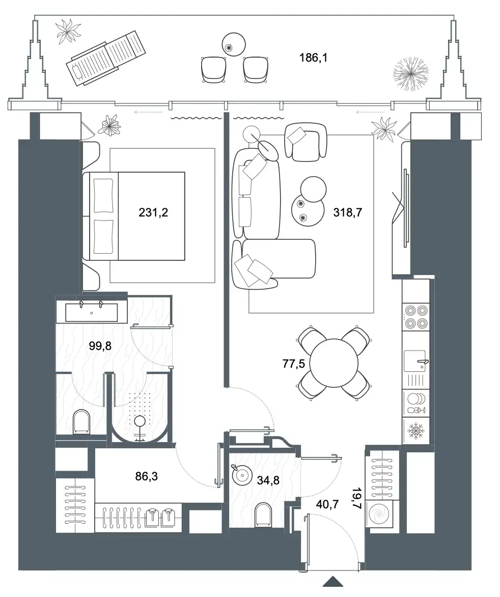 Iconic Tower 1 bed floor plan, 1,095 sqft