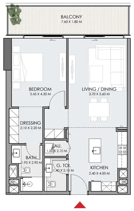 Do Hotels and Residences 1 bed floor plan, 858 – 948 sqft