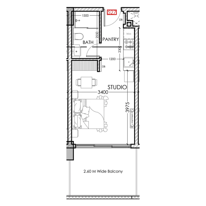 Al Haseen Residences 5 Studio floor plan, 383 sqft