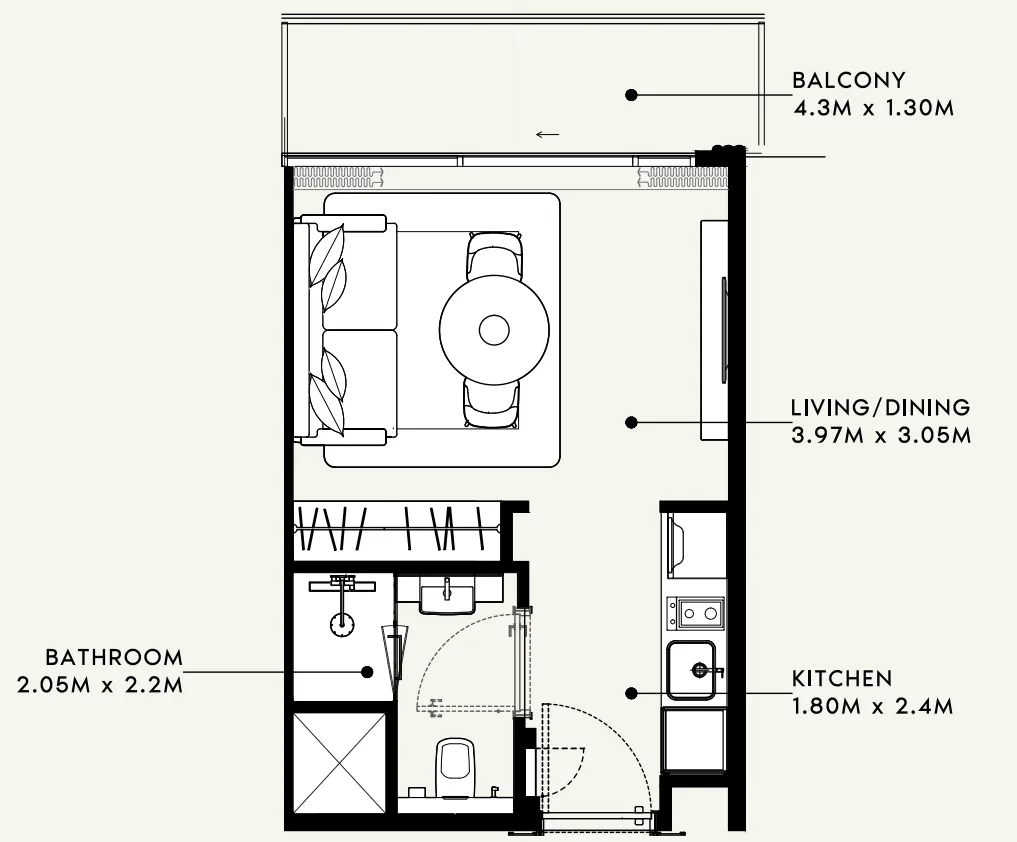 Azizi Milan Studio floor plan, 329 sqft