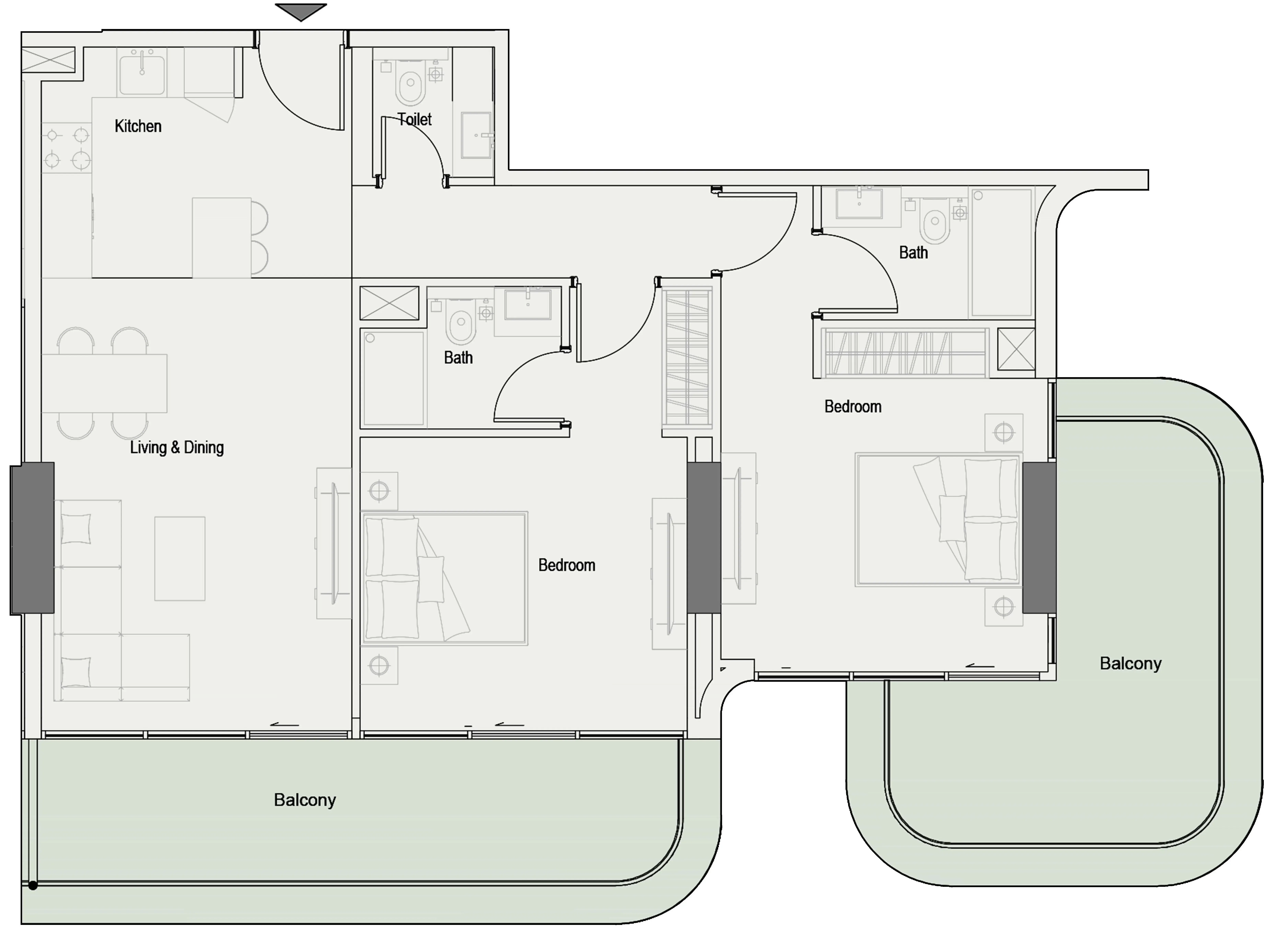 One Park Square 2 bed floor plan, 1,217 sqft