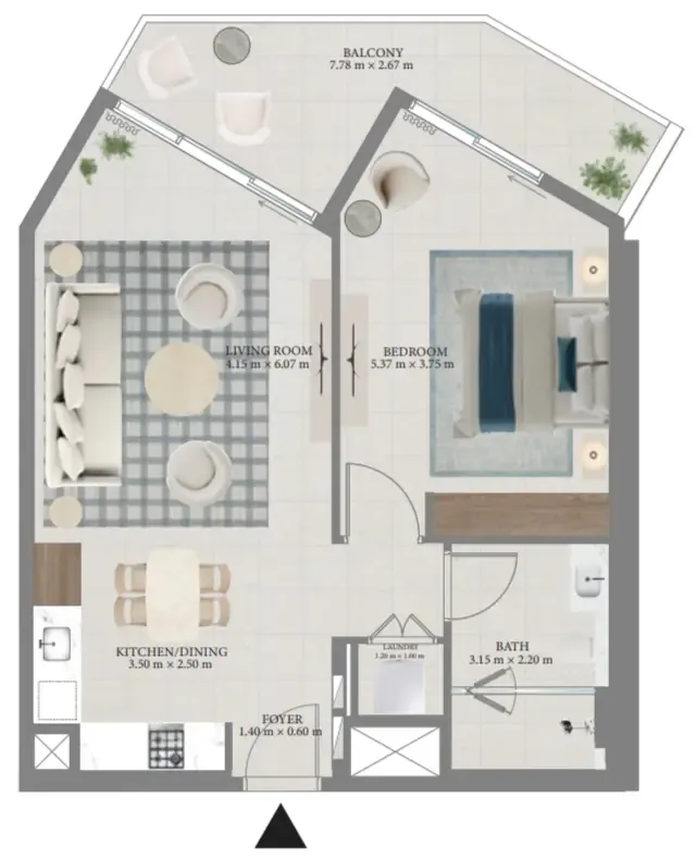Fior 1 1 bed floor plan, 907 sqft