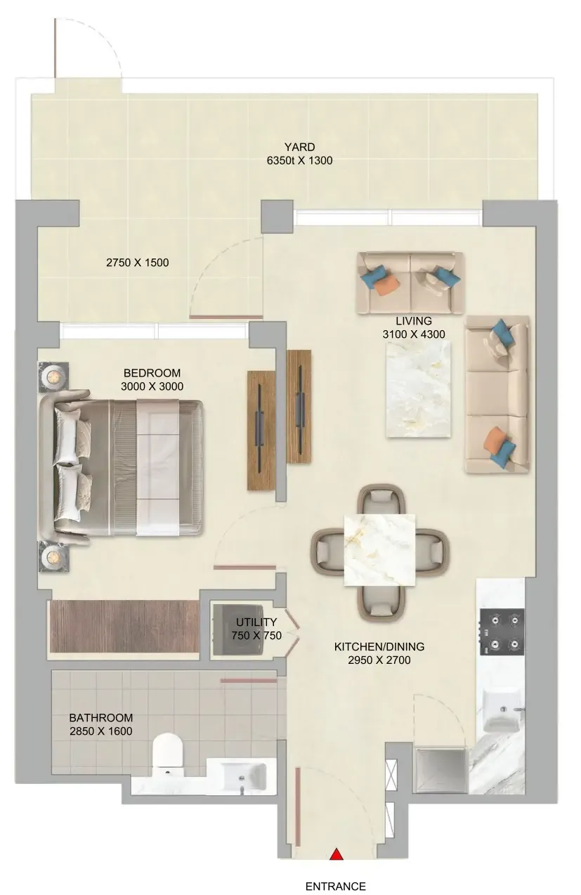 The Woods Abode at Sobha Sanctuary 1 bed floor plan, 651 sqft