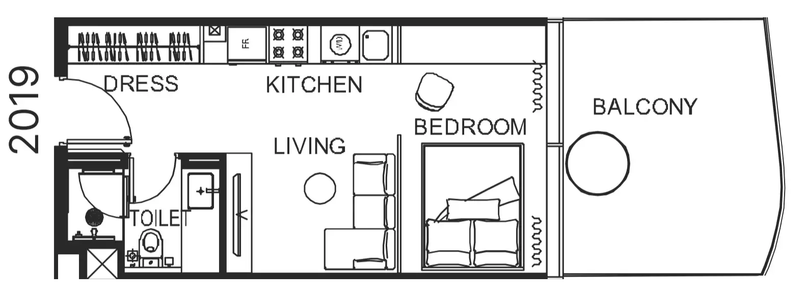 The WOW Tower Studio floor plan, 486 sqft