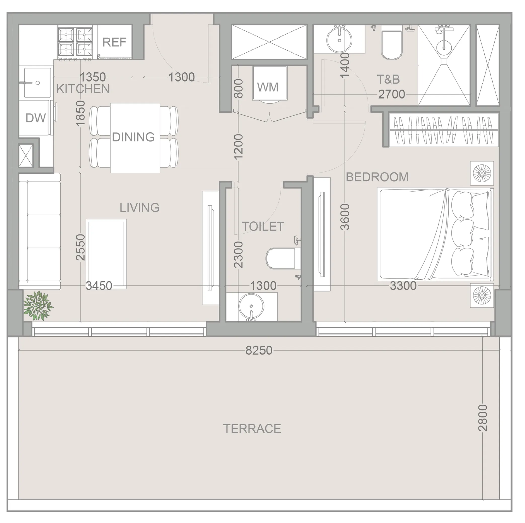 1WOOD Residence 2 1 bed floor plan, 735 sqft