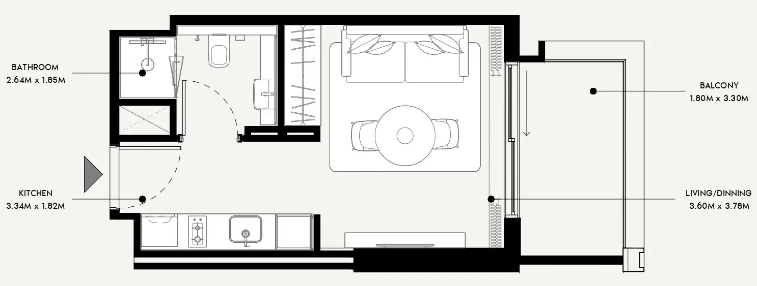 Azizi Venice Studio floor plan, 340 sqft