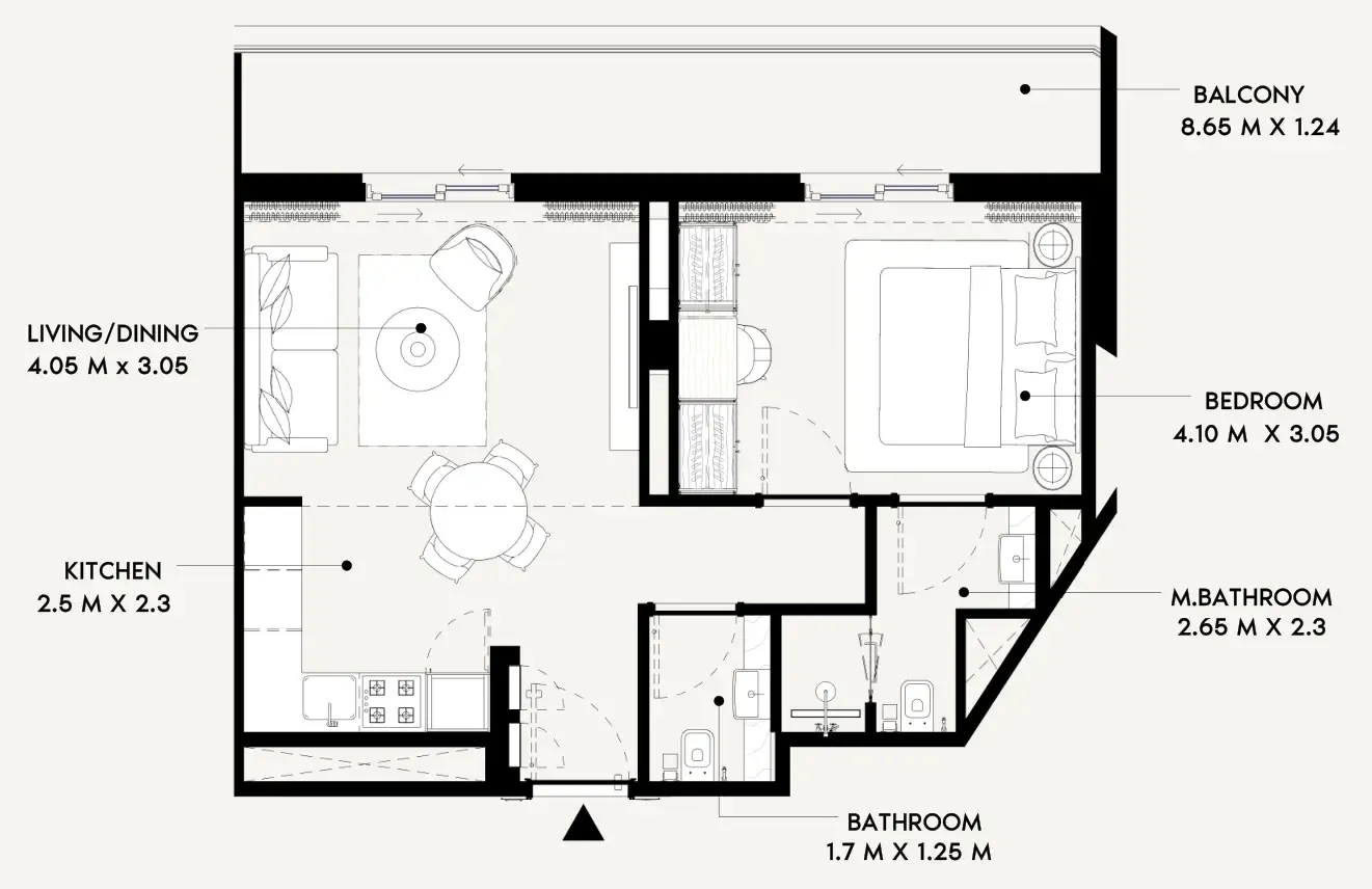 Azizi Lina 1 bed floor plan, 653 sqft