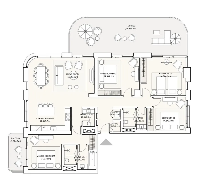 Bristol Hotel & Residences at Ramhan Island 4 bed floor plan, 2,562 sqft