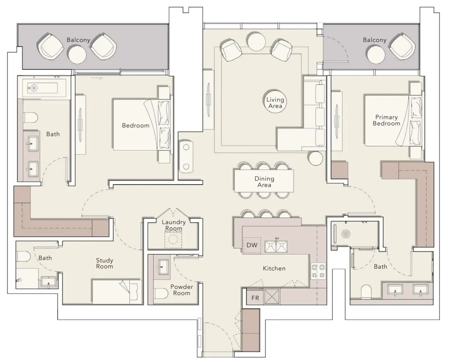 One River Point 2 bed floor plan, 1,688 sqft