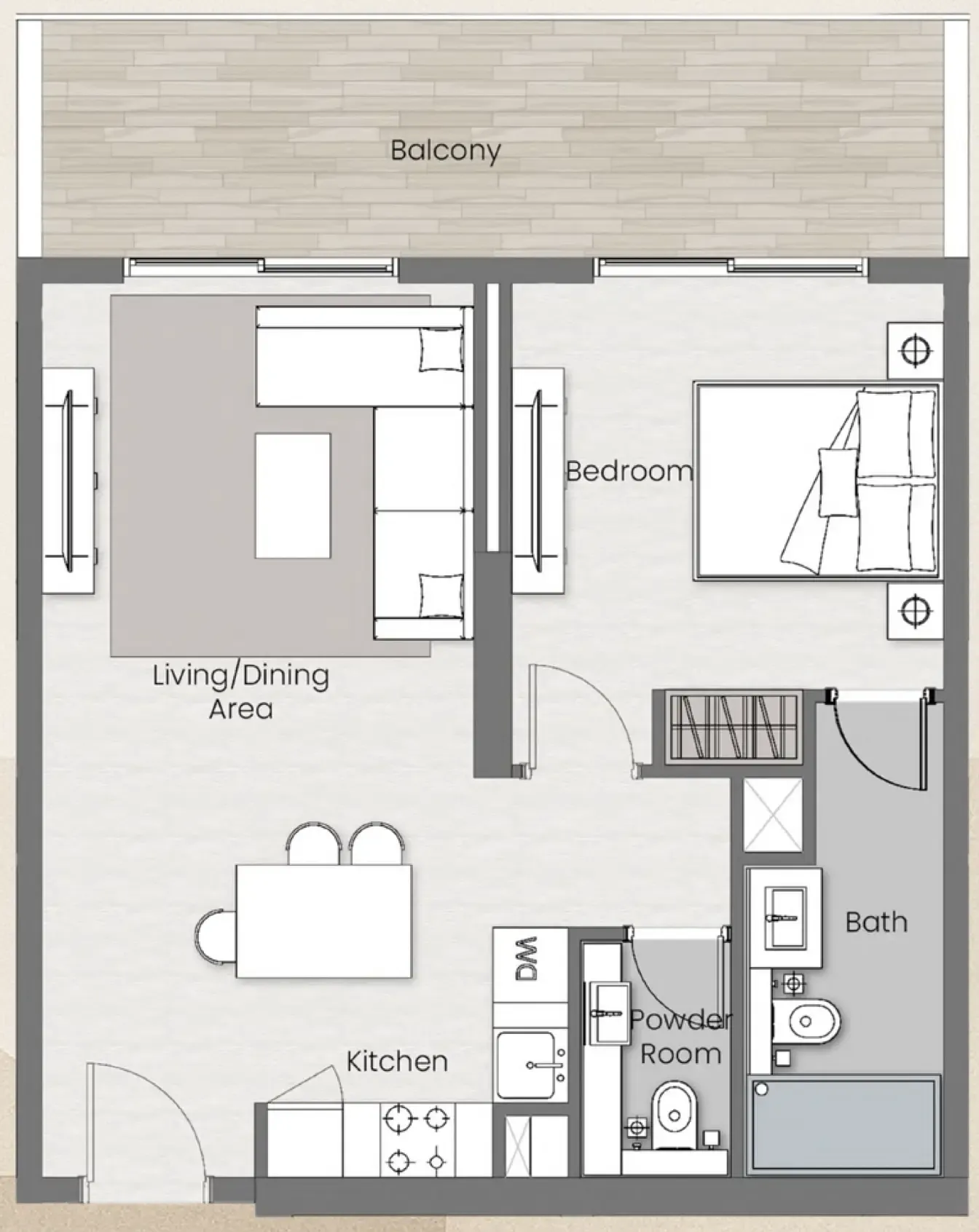 Beverly Park 1 bed floor plan, 741 sqft