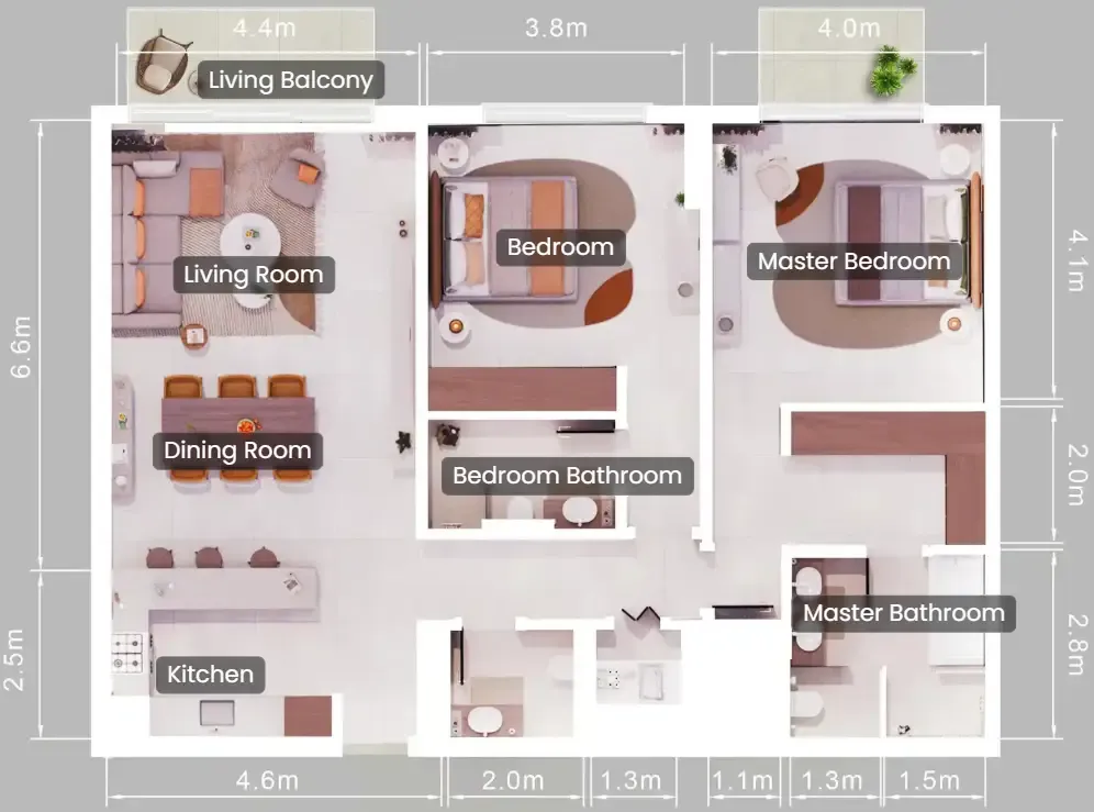 Verdes by Haven 2 bed floor plan, 1,527 sqft