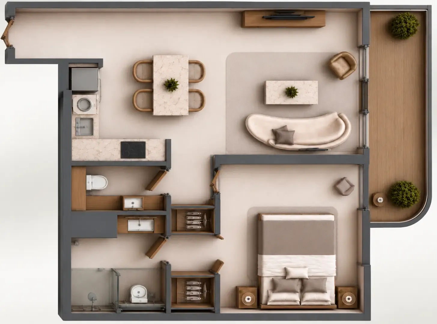 Beverly Crown 1 bed floor plan, 716 sqft