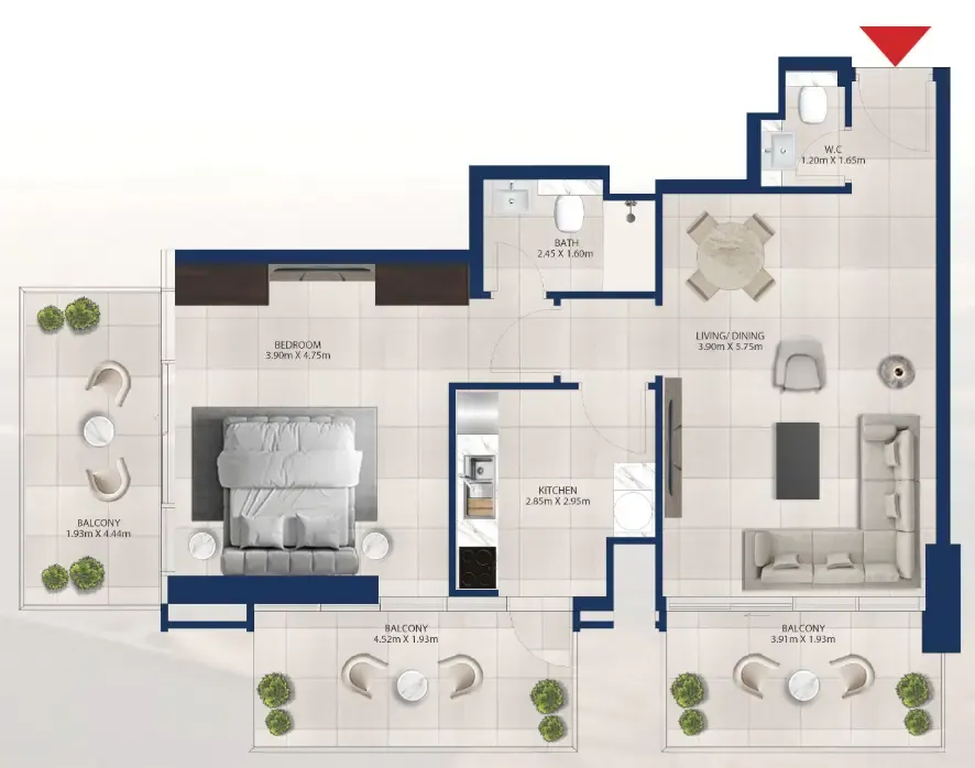 Al Vista 1 bed floor plan, 993 sqft