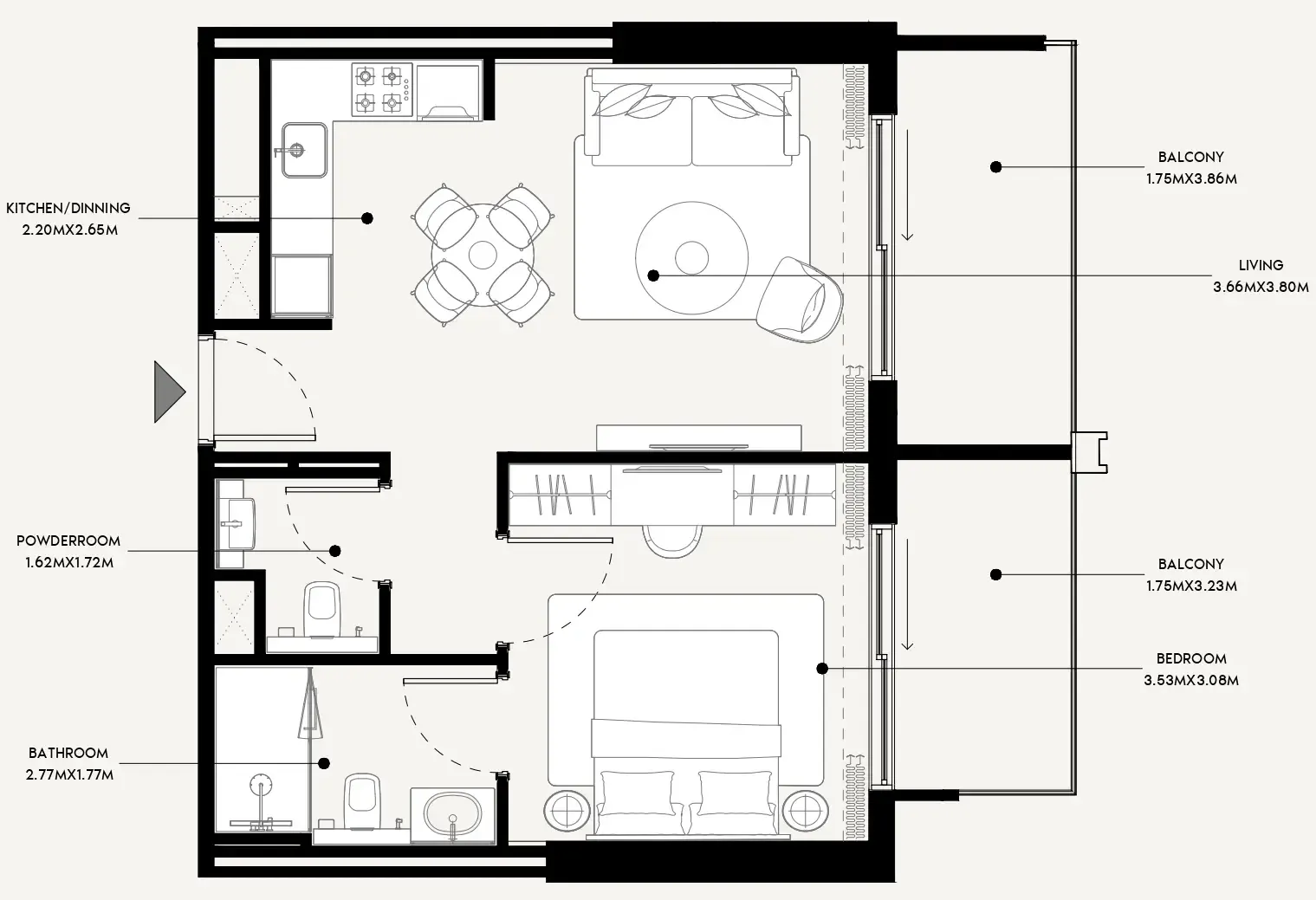 Azizi Venice 1 bed floor plan, 698 sqft