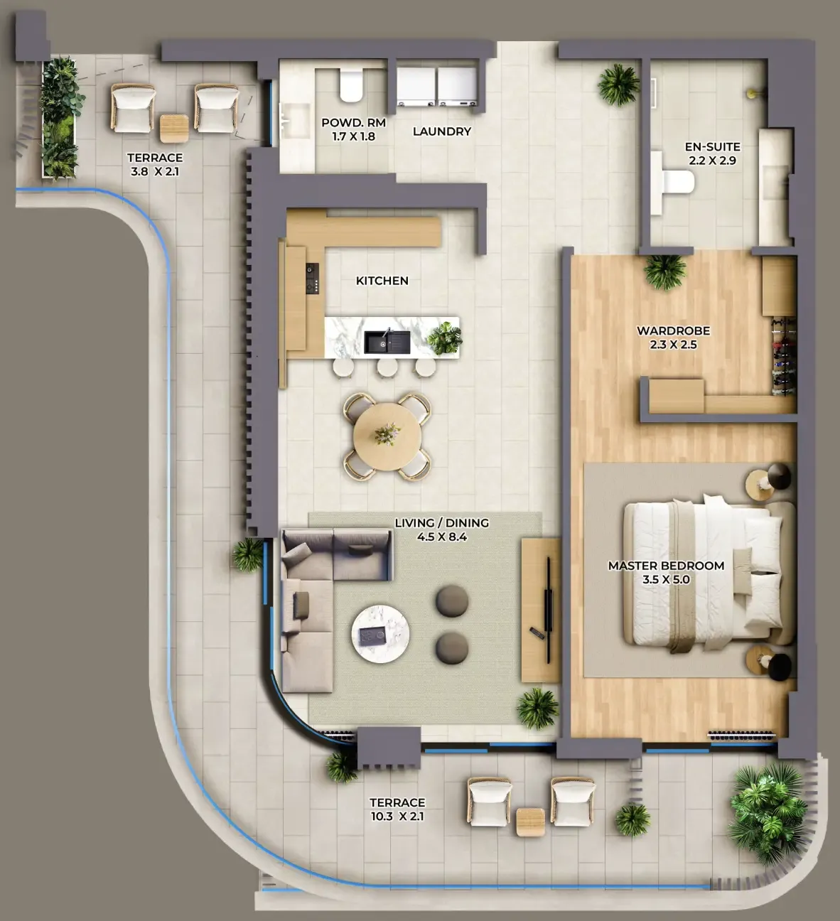 The Cape 1 bed floor plan, 1,534 sqft