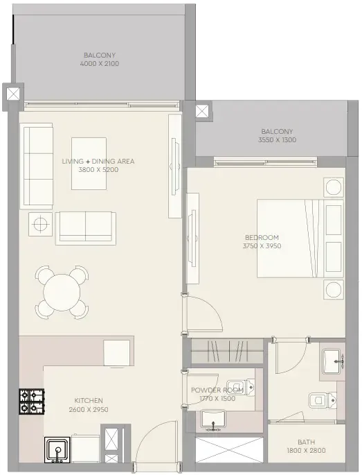 The Haven 2 1 bed floor plan, 794 sqft