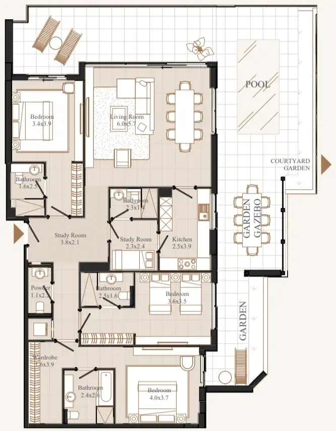 Flamingo LUX 3 bed floor plan, 2,726 sqft
