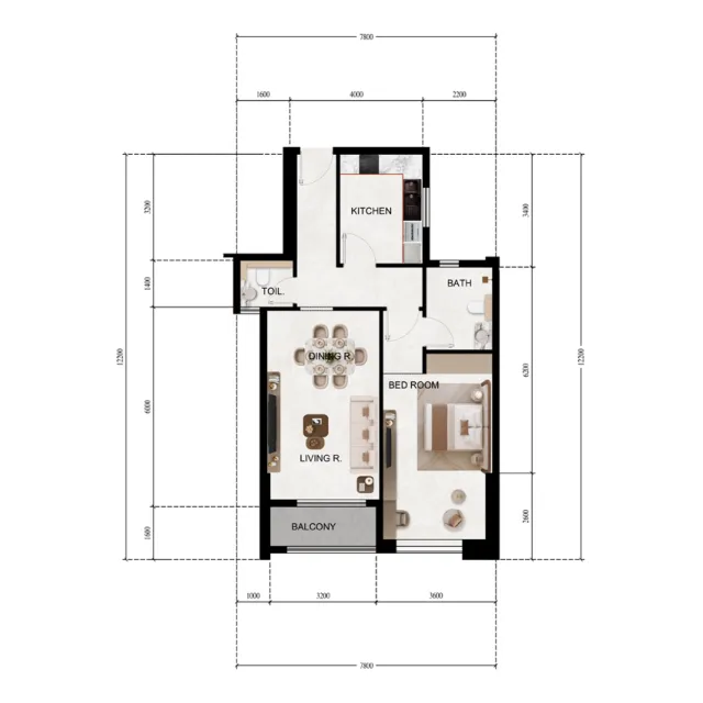 Lily Tower 1 bed floor plan, 802 sqft