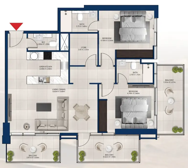 Al Vista 2 bed floor plan, 1,324 sqft