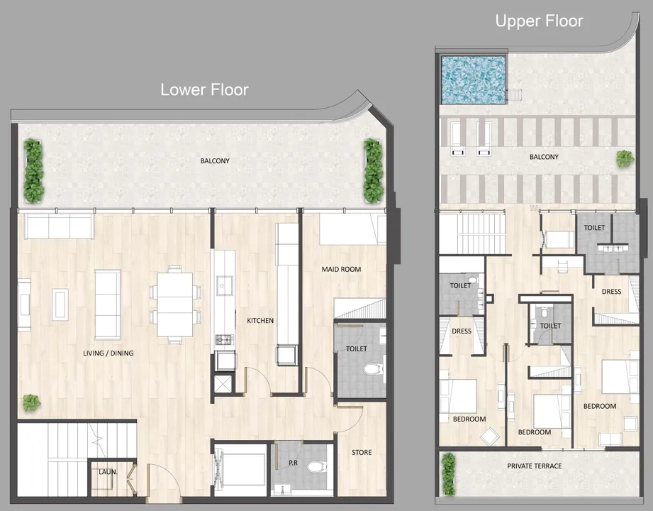 Barari Palace 3 bed floor plan, 3,959 – 3,987 sqft