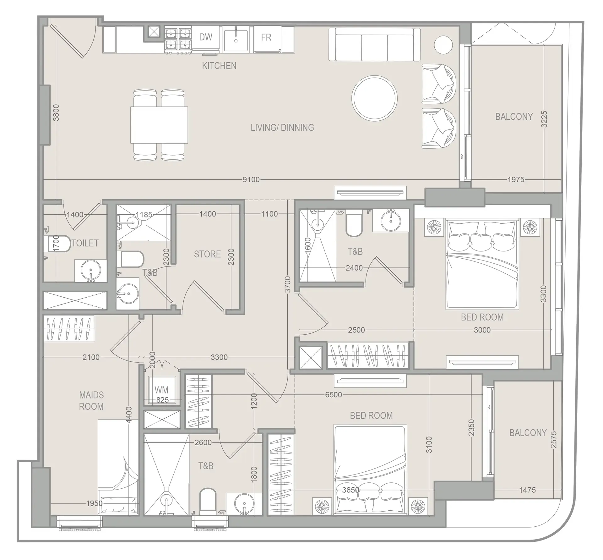 FLU1D ONE 2 bed floor plan, 1,293 sqft