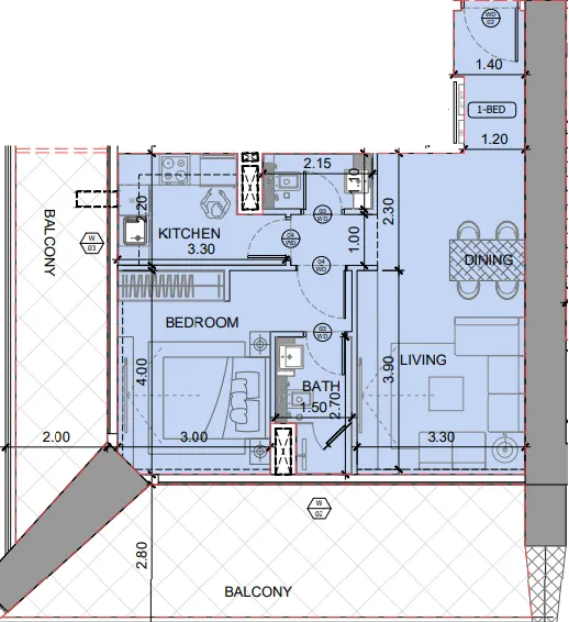 One by Binghatti 1 bed floor plan, 1,229 sqft