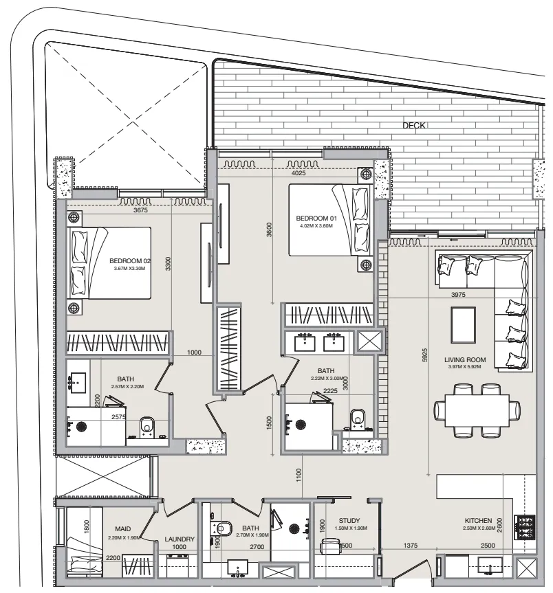Isolana Residences 2 bed floor plan, 1,463 sqft