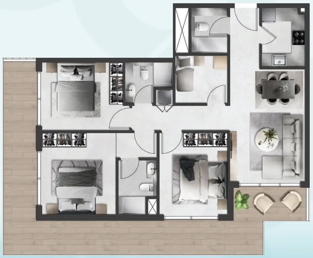 Saray South Residences 3 bed floor plan, 1,343 sqft