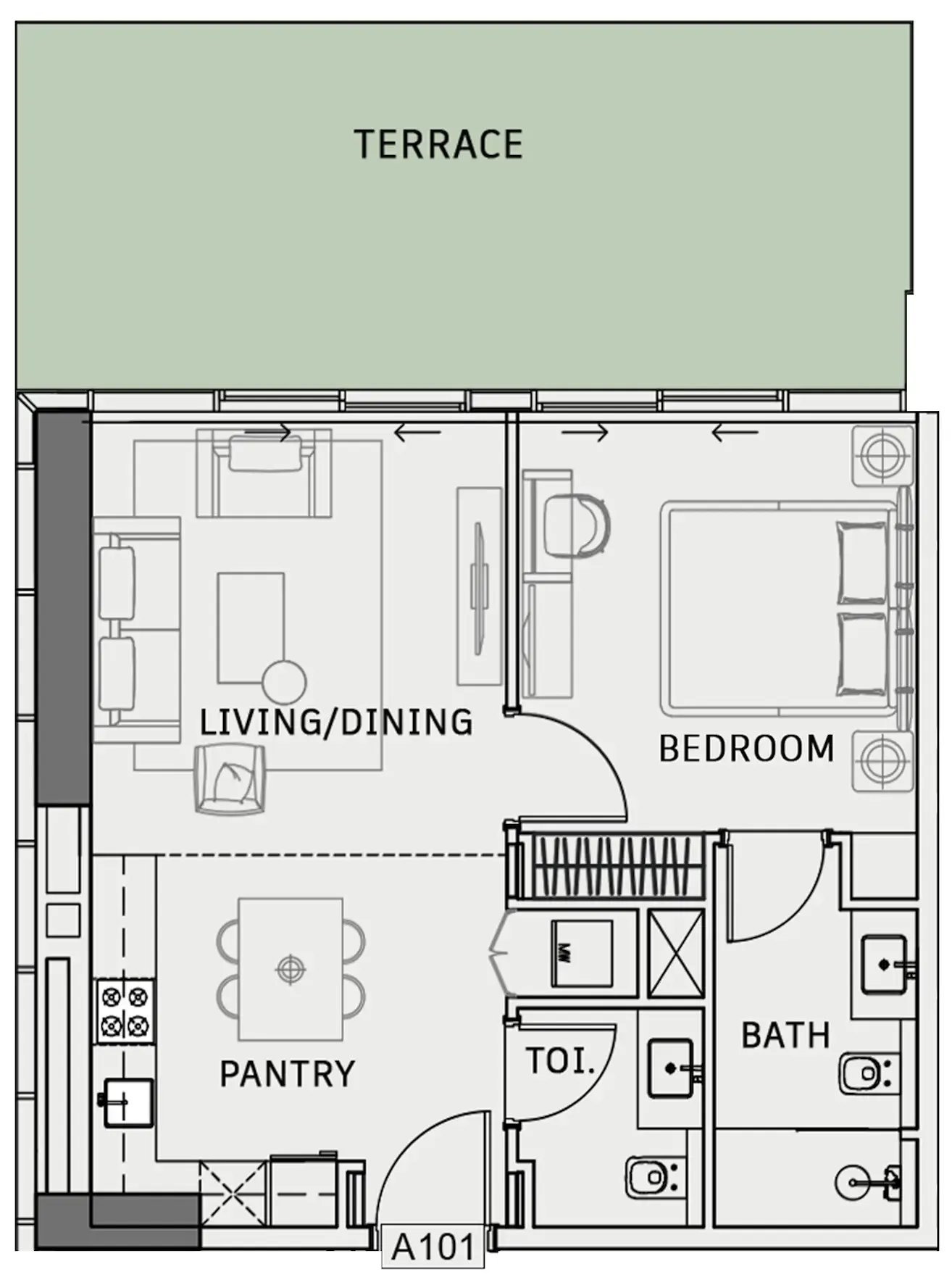 One Sky Park 1 bed floor plan, 950 sqft