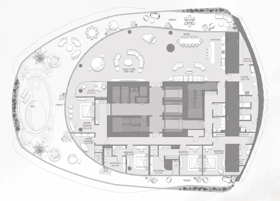 Como Residences 4 bed floor plan, 11,493 sqft