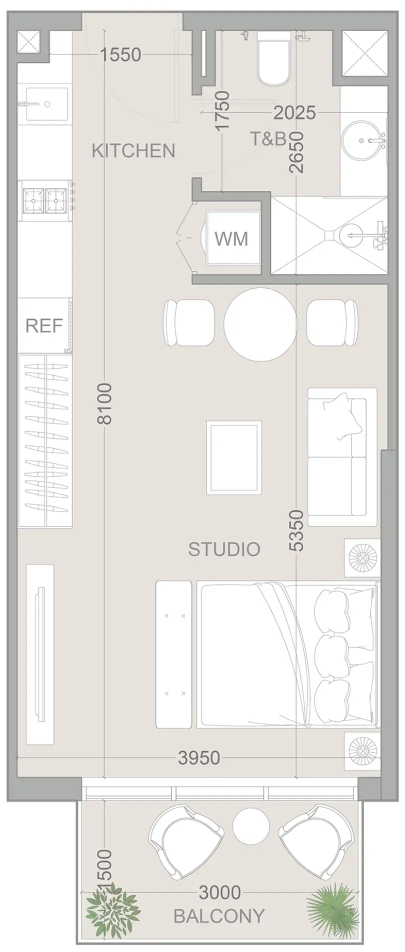 1WOOD Residence 2 Studio floor plan, 431 sqft