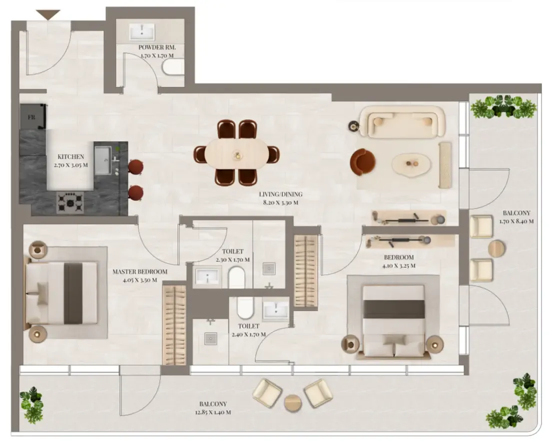 Rivo 2 bed floor plan, 1,272 sqft