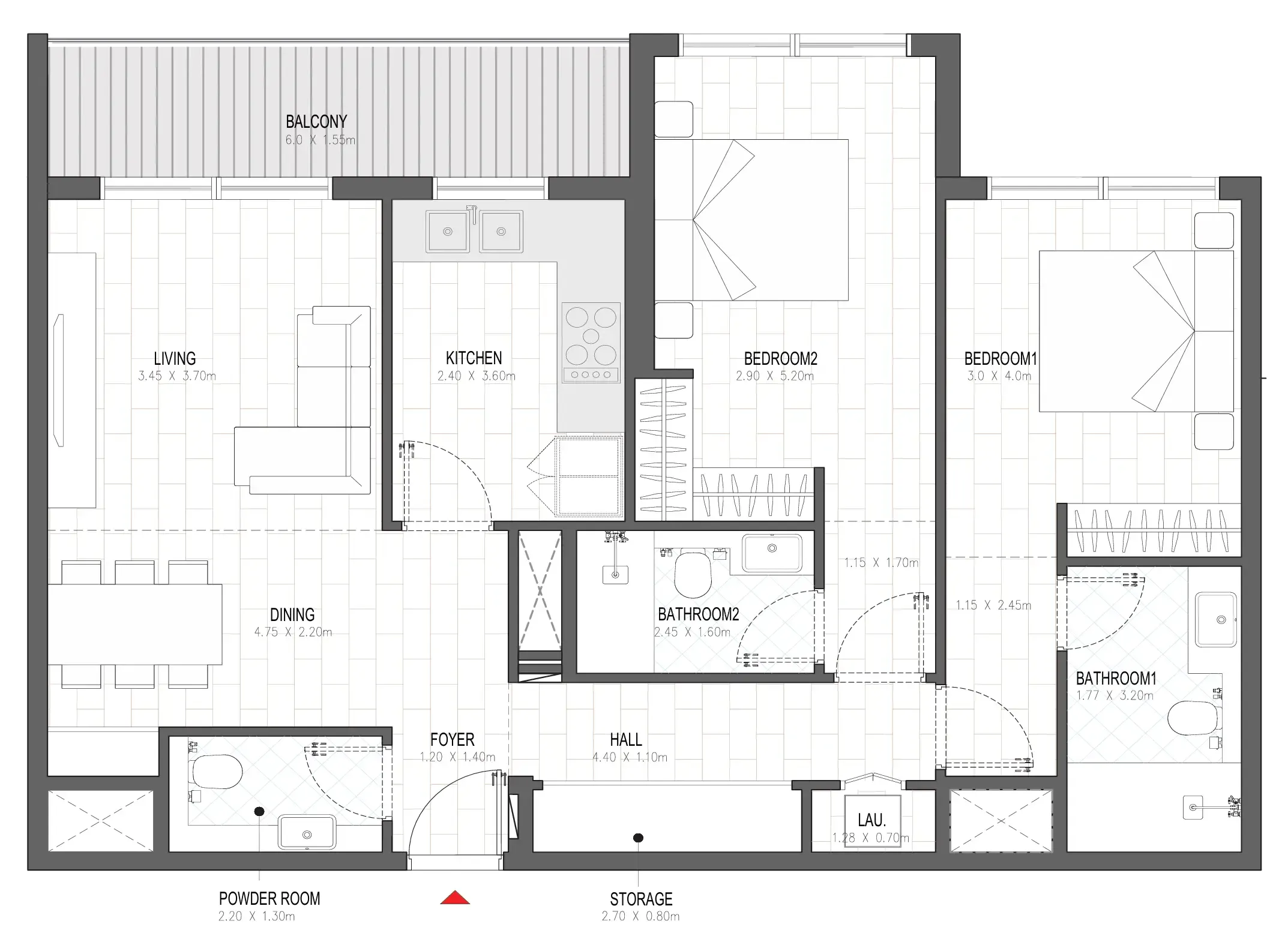 Olfah 2 bed floor plan, 1,174 – 1,175 sqft