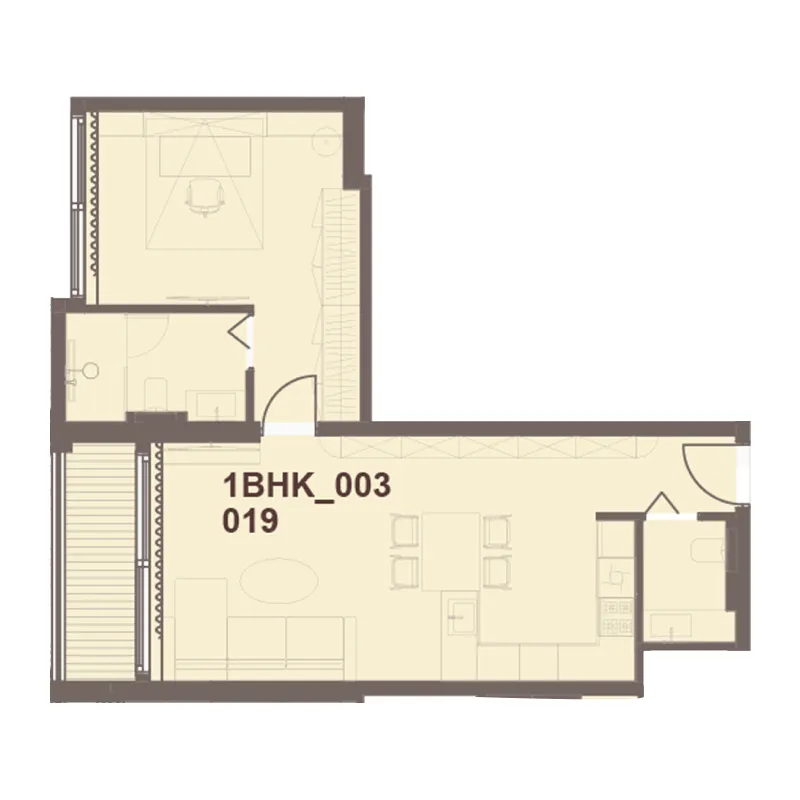J-Haus Residence 1 bed floor plan, 687 sqft