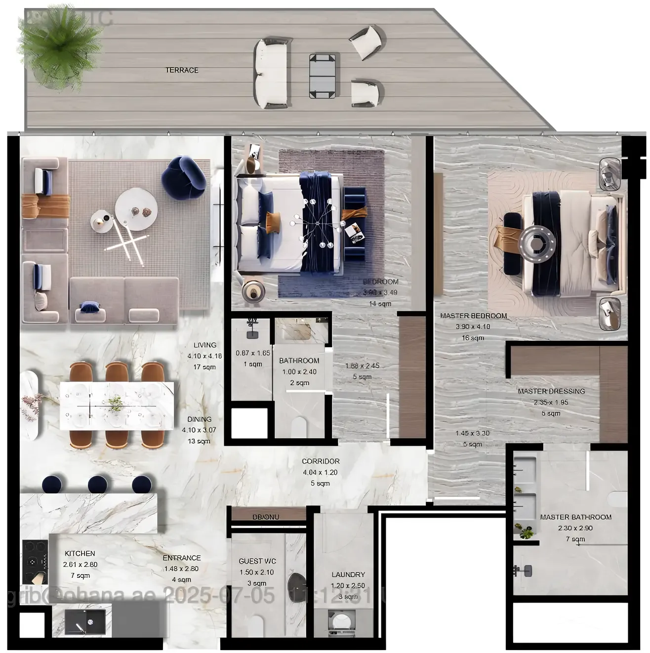 Jacob and Co Beachfront Living 2 bed floor plan, 1,636 sqft