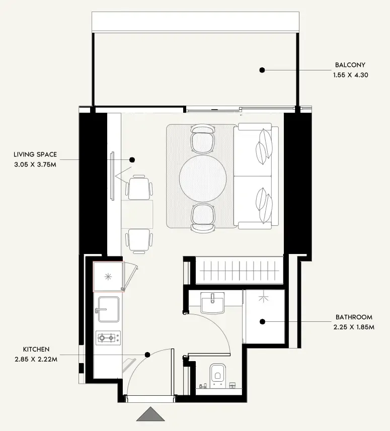 Azizi Milan Studio floor plan, 351 sqft
