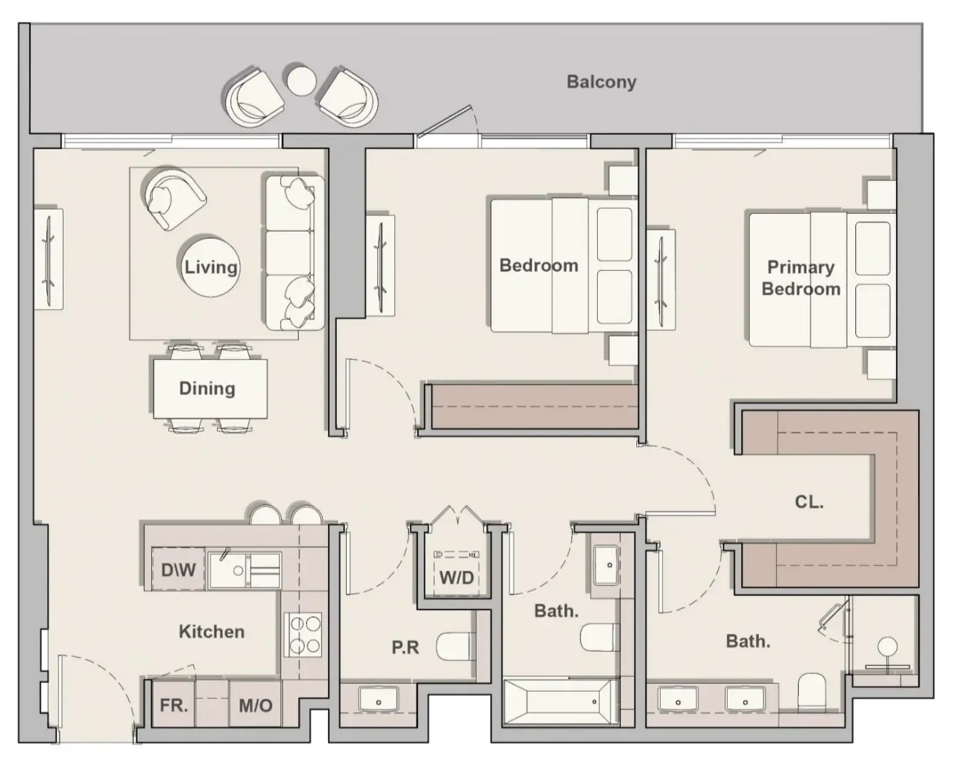 The Hillgate 2 bed floor plan, 1,246 sqft