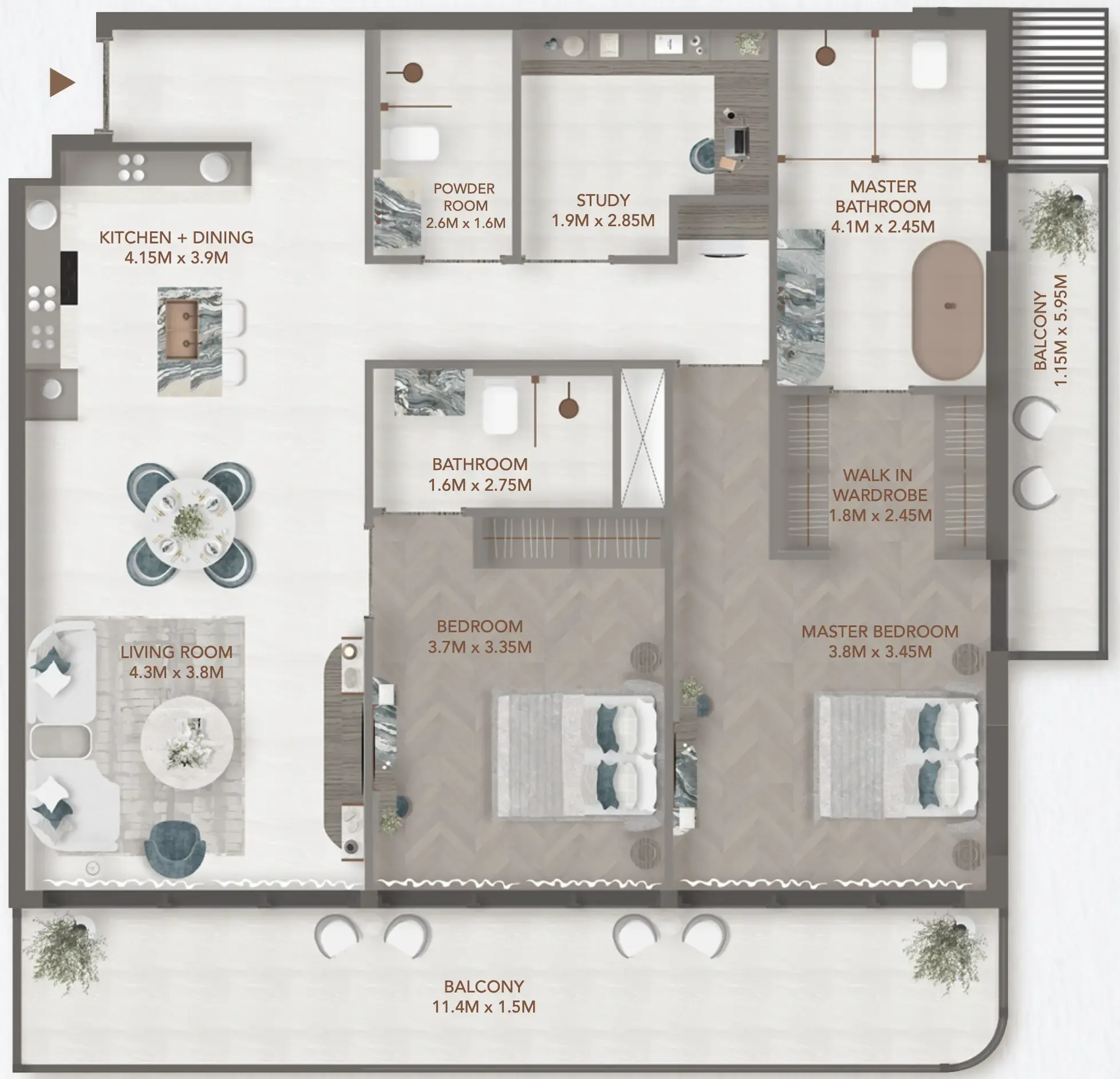 241 Waterside 2 bed floor plan, 1,468 sqft