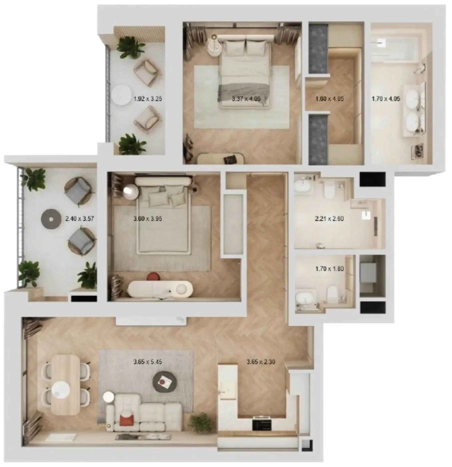 Arisha Terraces 2 bed floor plan, 1,203 sqft