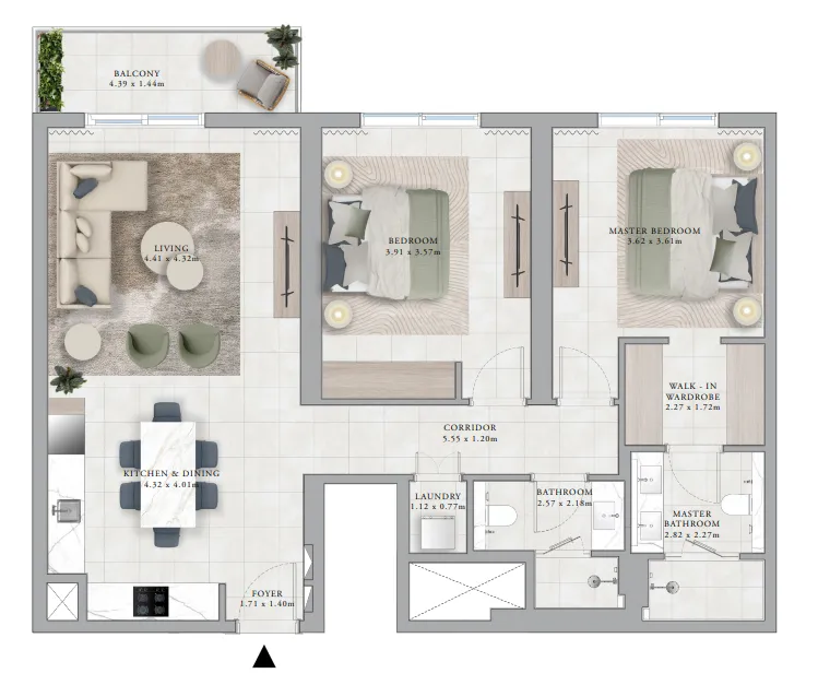Club Place 2 bed floor plan, 1,168 sqft