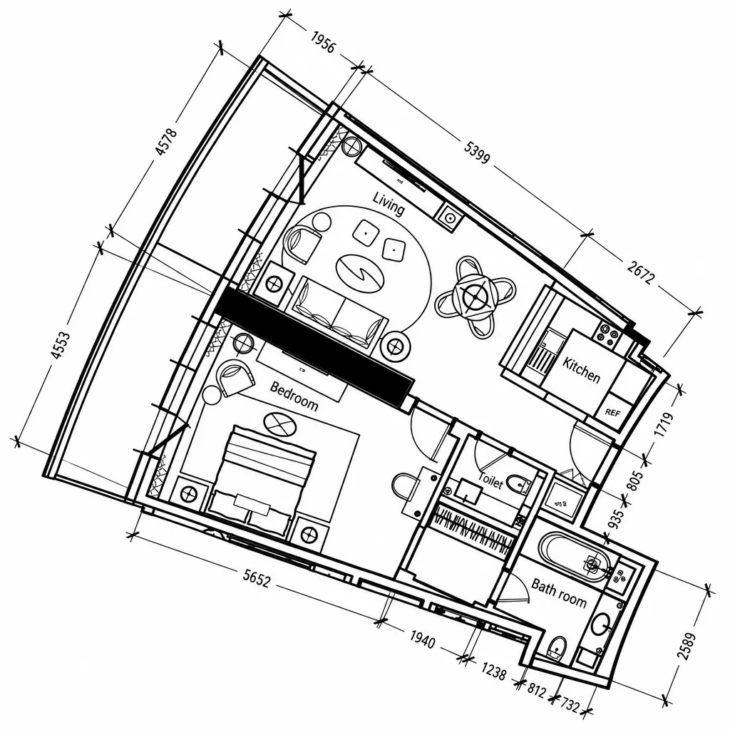 Damac Towers by Paramount 1 bed floor plan, 1,055 sqft