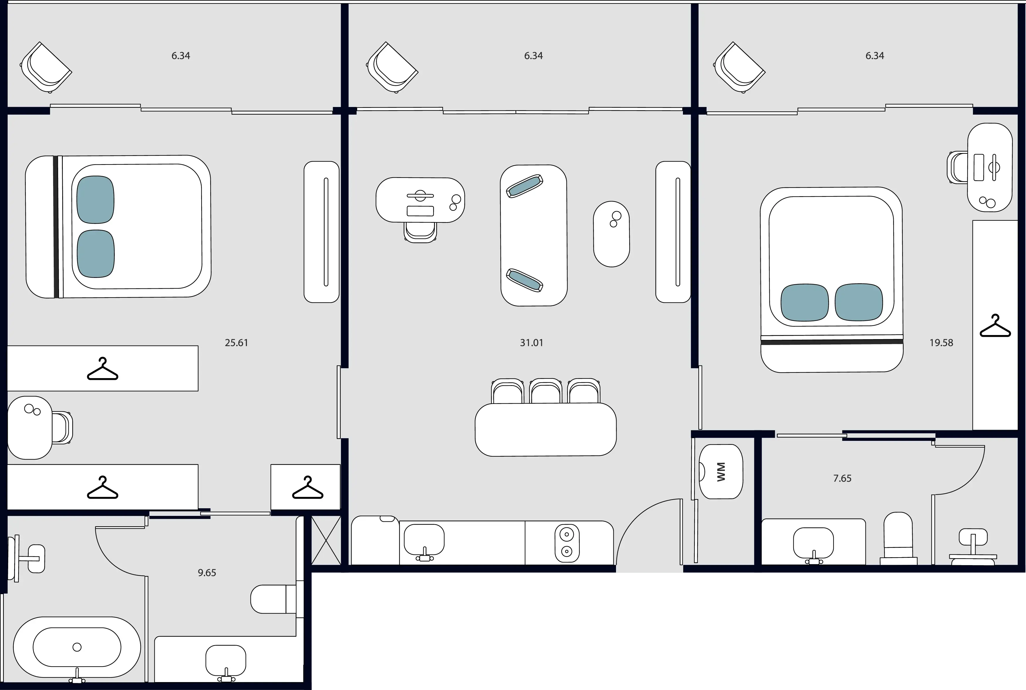 Essence Residence 2 bed floor plan, 1,206 sqft