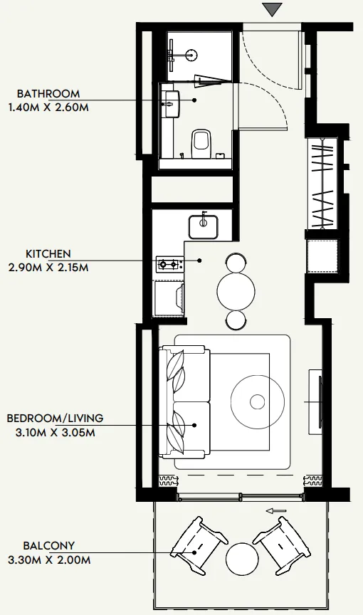 Azizi Venice Studio floor plan, 380 sqft