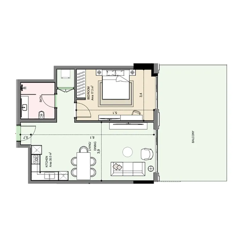 Edgewater Residences 1, 2 and 3 1 bed floor plan, 1,145 sqft