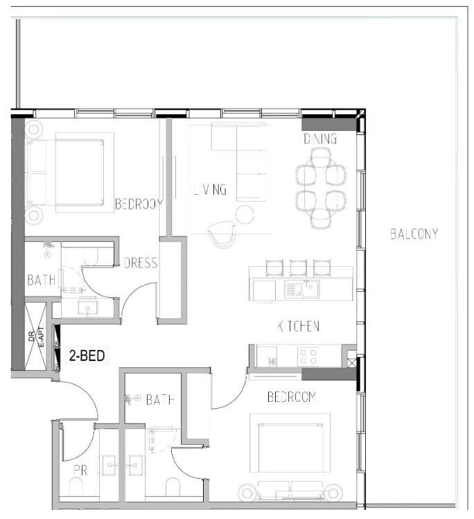 Shoreline 2 bed floor plan, 1,661 sqft